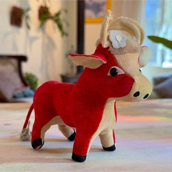 Dream Pets Red Bull/Cow/Ox 1960s R. Dakin & Co. Scarce Plush Stuffed Animal - Picture 12 of 13